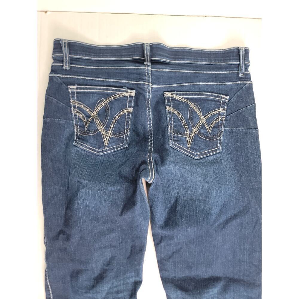 Wrangler Q-Baby Jeans Womens Junior Sz 11/12 Dark Wash Straight Wide Leg WRQ25 - Picture 7 of 8